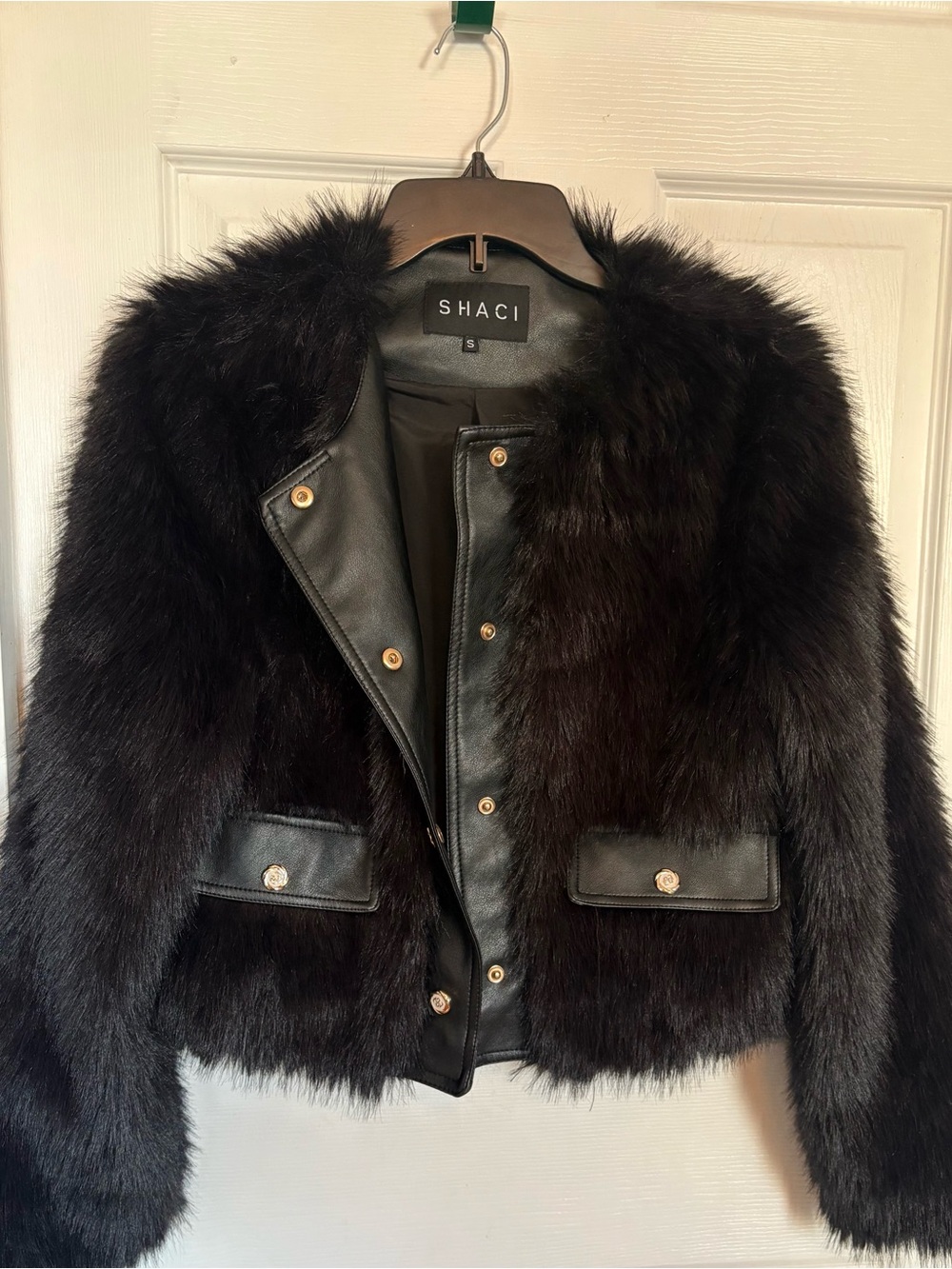 Black Faux Fur Trim Leather Jacket